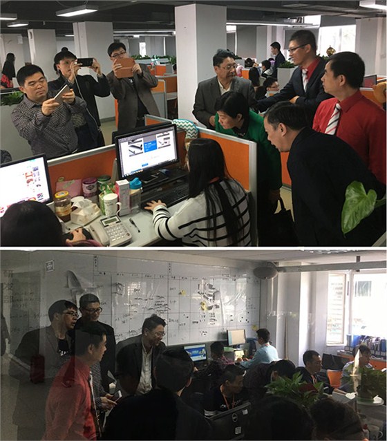 陳翼明副市長(zhǎng)和賀州市政府考察團(tuán)在牛商網(wǎng)項(xiàng)目制作部、產(chǎn)品研發(fā)部調(diào)研